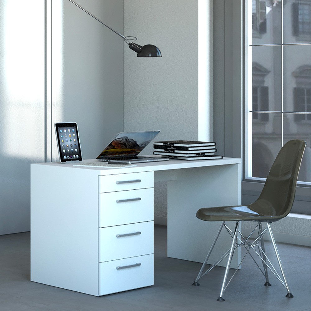 Modern white 4-drawer smartworking office desk 110X60 KimDesk WS