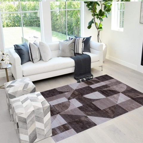 Rectangular geometric brown modern living room rug Double MAR009 Promotion