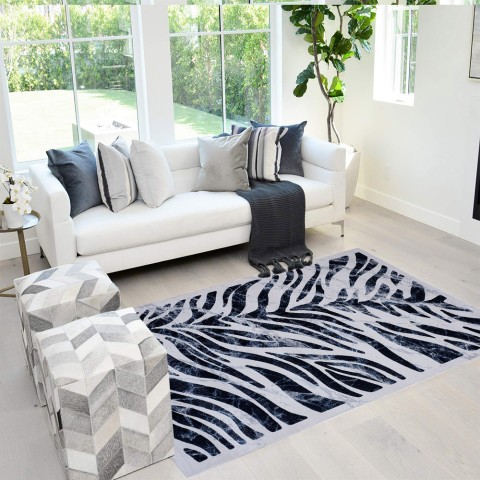 Rectangular zebra-striped grey light blue modern Double BLU003 rug Promotion