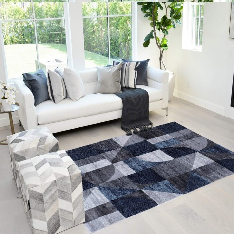 Modern geometric design rug blue grey Double BLU005 Promotion
