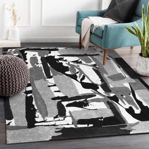 Rectangular modern black white grey abstract pattern carpet GRI227 Promotion