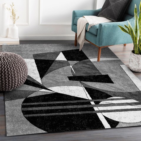 Rectangular carpet with modern geometric design grey white black GRI229 Promotion