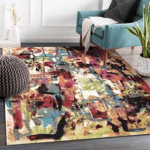 Multicoloured rectangular living room rug modern design MUL434 Promotion