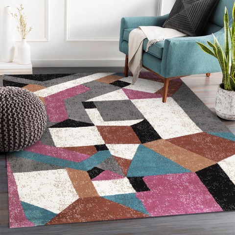 Multicoloured geometric rectangular modern living room carpet MUL435 Promotion