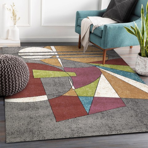 Rectangular multicoloured geometric short pile carpet MUL436 Promotion