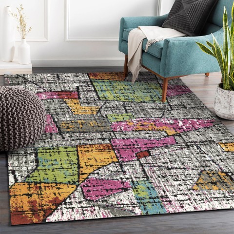 Multicoloured modern style abstract rectangular short pile carpet MUL438 Promotion