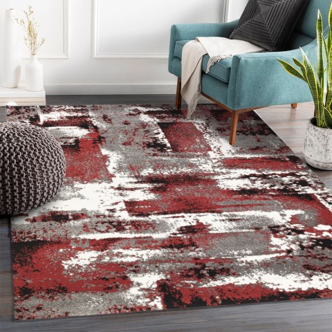 Rectangular modern design carpet coloured red grey white MUL439 Promotion