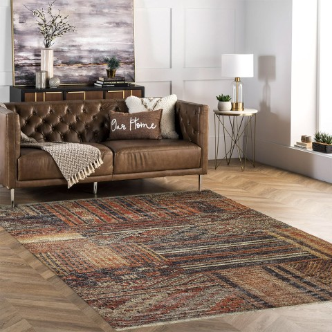 Multicoloured ethnic style rectangular living room kitchen carpet KILI02 Promotion
