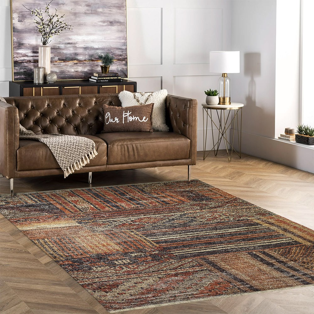 Multicoloured ethnic style rectangular living room kitchen carpet KILI02