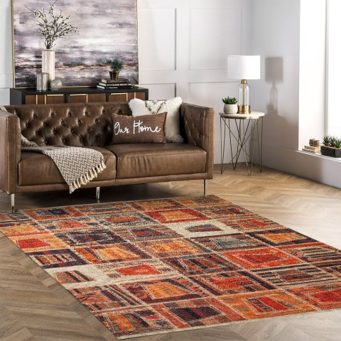 Multicoloured ethnic patchwork style rectangular living room rug PATC01 Promotion