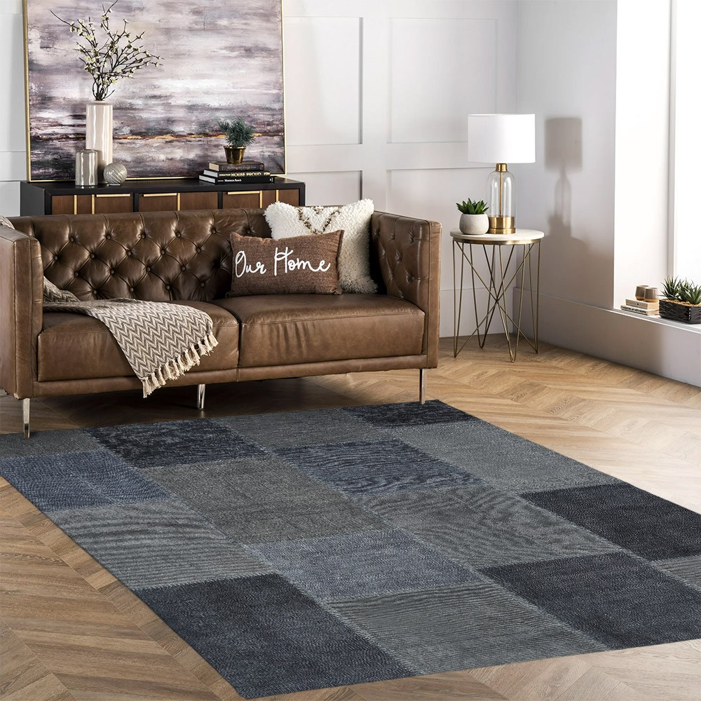 Modern Blue Rectangular Rug for Dining Room and Bedroom TUBL01