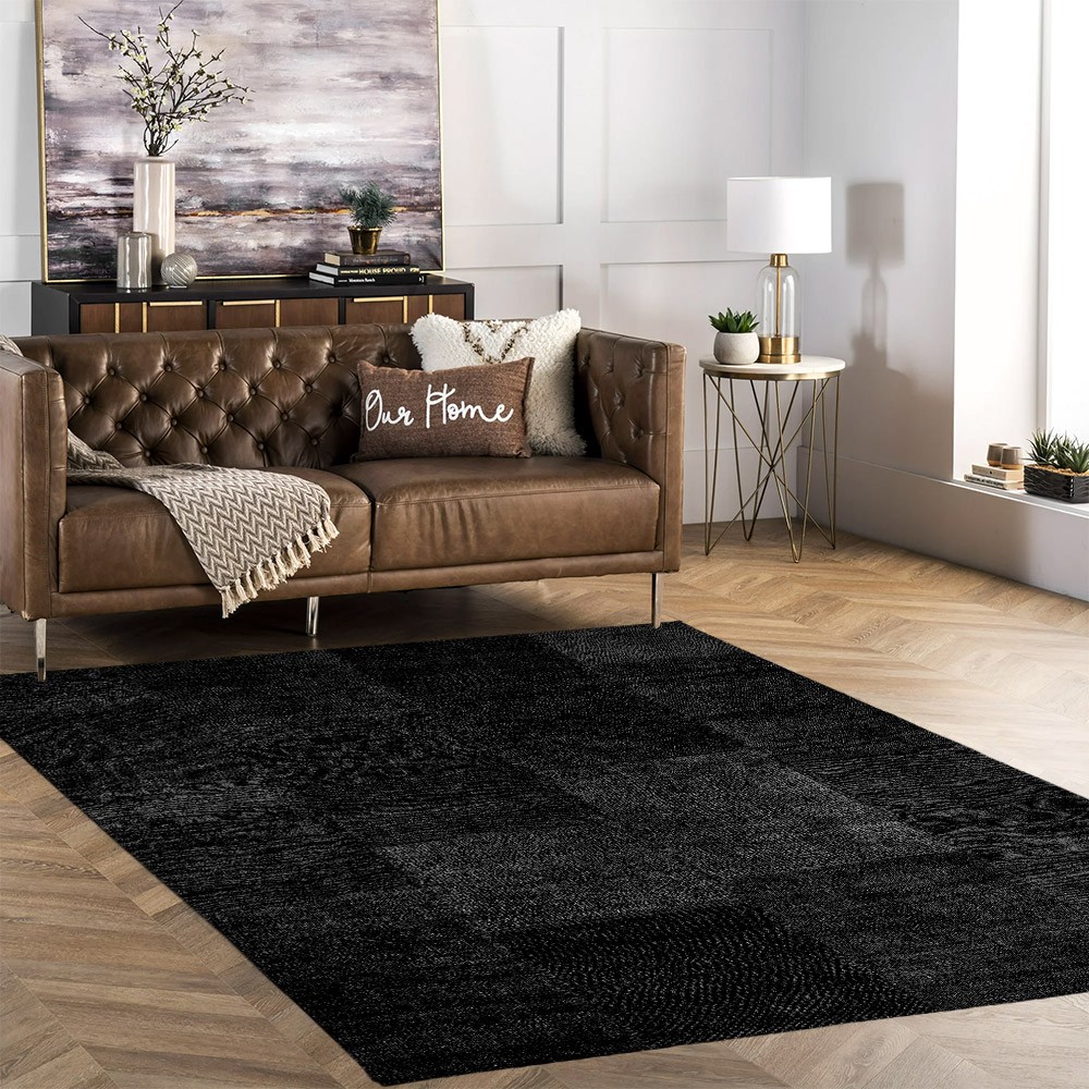 Black Rectangular Non-Slip Rug for Living Room, Bedroom, Kitchen TUAN01