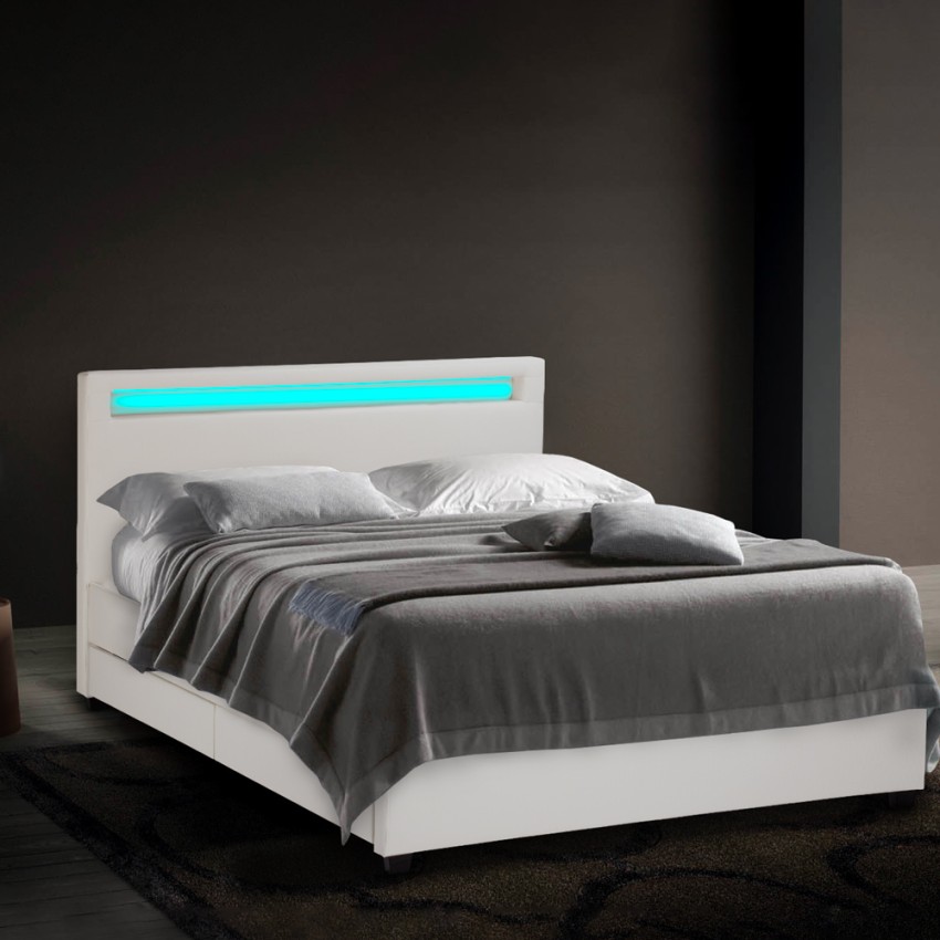 Geneva King Complete Double Bed with Mesh Led Headboard and Drawers 160x190 cm Measures
