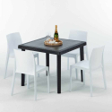 PASSION Set Made of a 90x90cm Black Square Table and 4 Colourful Rome Chairs Measures