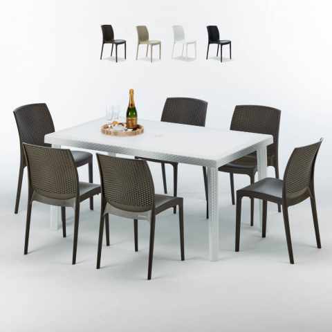 SummerLIFE Set Made of a 150x90cm White Rectangular Table and 6 Colourful BOHÈME Chairs