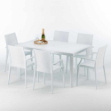 SummerLIFE Set Made of a 150x90cm White Rectangular Table and 6 Colourful Bistrot Arm Chairs Bulk Discounts
