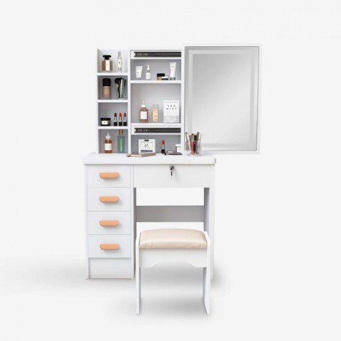 copy of Mobile make-up station dressing table mirror with sliding LED light stool Caroline Promotion