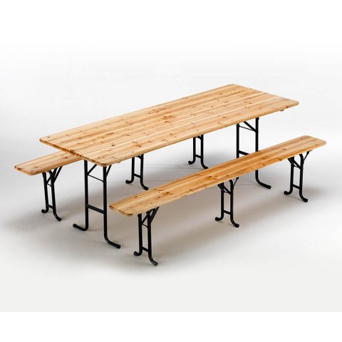 copy of Set of Three Legged Wooden Table 2 Benches For Outdoor Dinners Events Festivals 220x80 Promotion