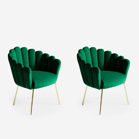 copy of Chair shell armchair modern design velvet golden legs Calicis Promotion