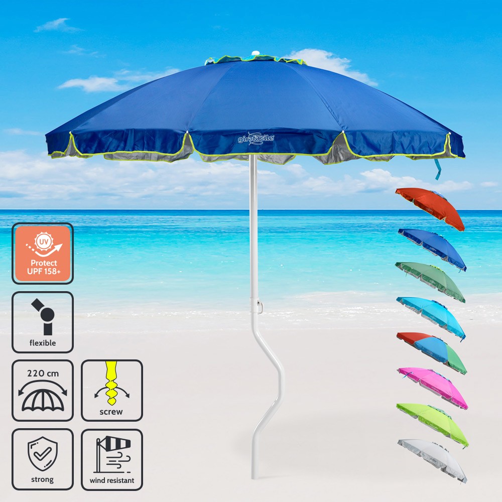 GiraFacile® 220cm Patented Beach Umbrella With UPF 158+ uv Protection Apollo
