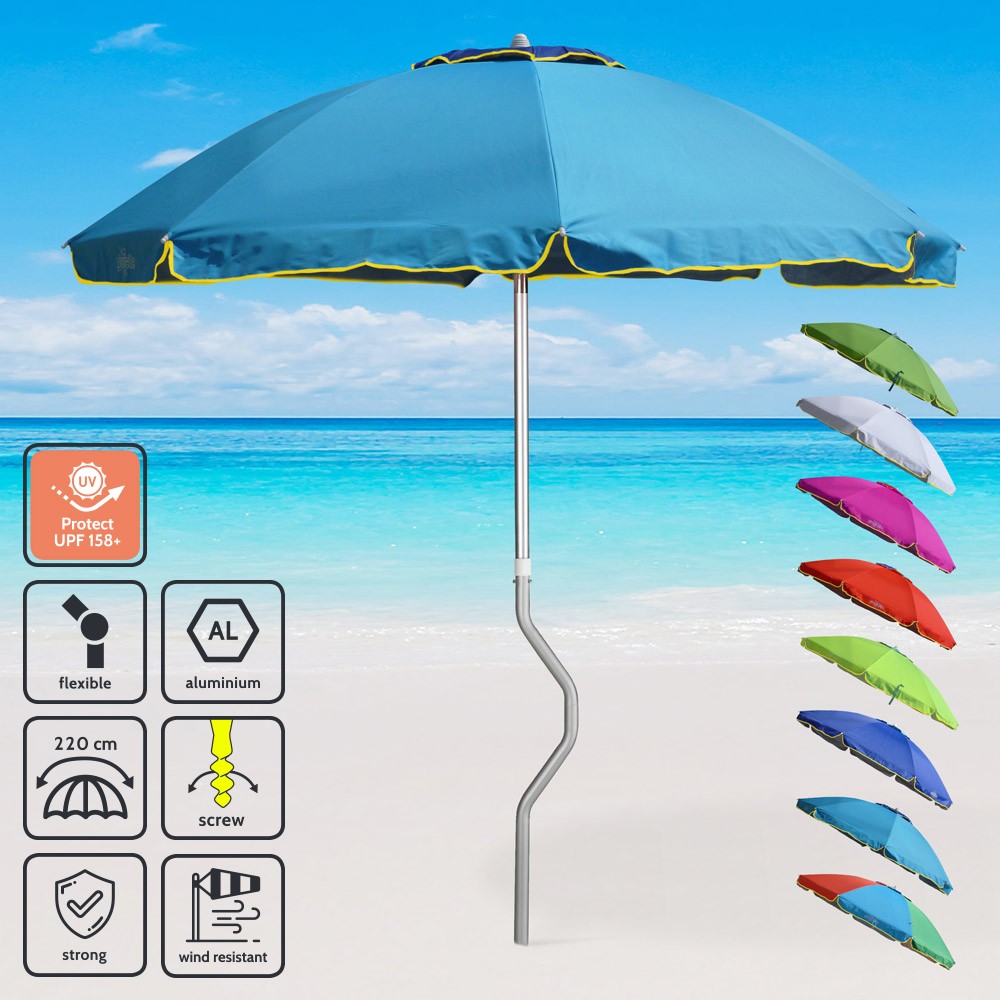 AEOLUS GiraFacile® 220cm Patented Aluminium Beach Umbrella with UPF 158+ uv Protection