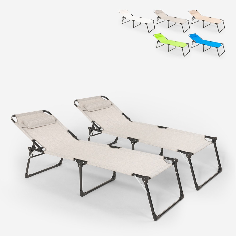Set of 2 Foldable Aluminum Beach and Garden Loungers Mauritius