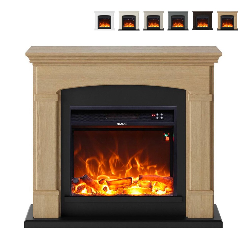Floor-standing LED electric stove with wooden frame Siena