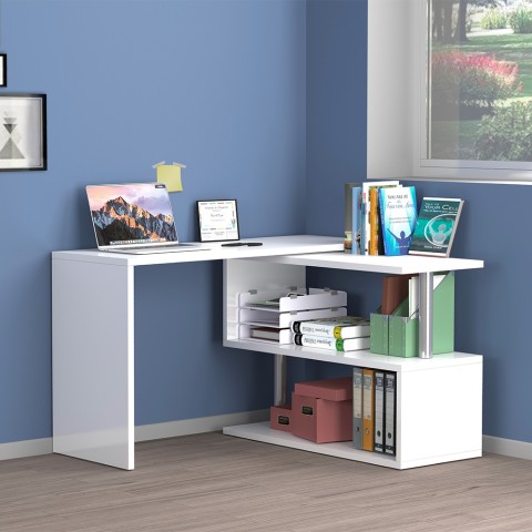 Swivel white corner desk for home office 2 shelves Volta WH Promotion