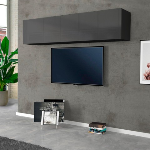 Hanging wall unit living room 180cm with 2 compartments grey flap door Note Up Promotion