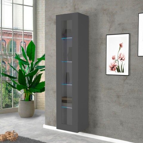 Modern black living room showcase with door 4 glass shelves Note Vidrio Promotion