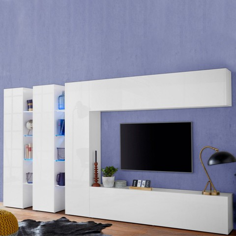 White wall-mounted TV cabinet 3 cabinets Joy Trio Promotion