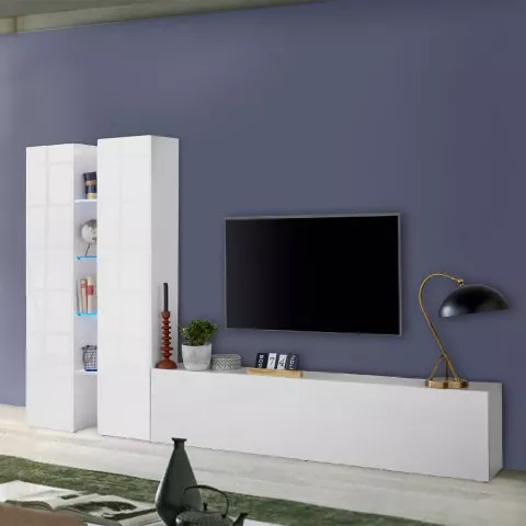 Low TV cabinet white wall unit 4 shelves 2 cupboards Sage WH Promotion