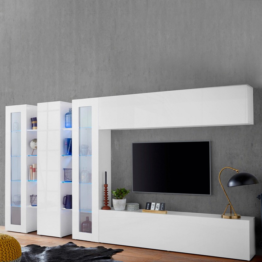 Joy Mir Wall Unit with 2 Display Cabinets, TV Stand, Floating Cabinet, and Wardrobe Promotion