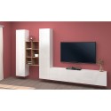 Suspended TV wall white wooden bookcase 2 wardrobes Manny WH Sale