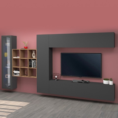 Suspended wall-mounted TV wall display cabinet modern bookcase Femir RT Promotion