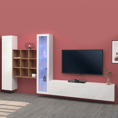 White TV cabinet wall cabinet bookcase Ranil WH Promotion