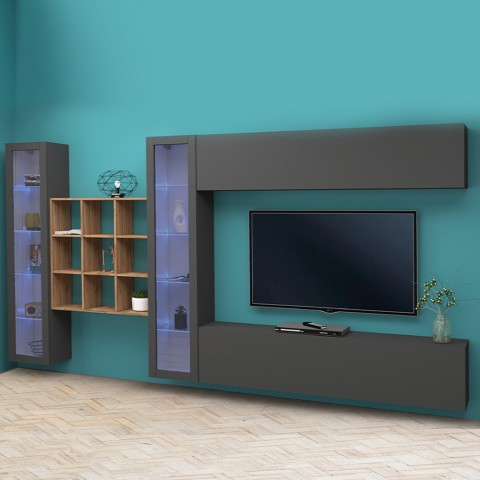 Modern wall-mounted TV cabinet bookcase 2 display cabinets Eron RT Promotion
