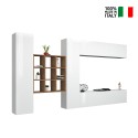 Suspended TV wall unit white bookcase 2 wardrobes Ferd WH On Sale
