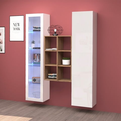 White living room wall unit with bookcase display case and Teret WH cupboard Promotion