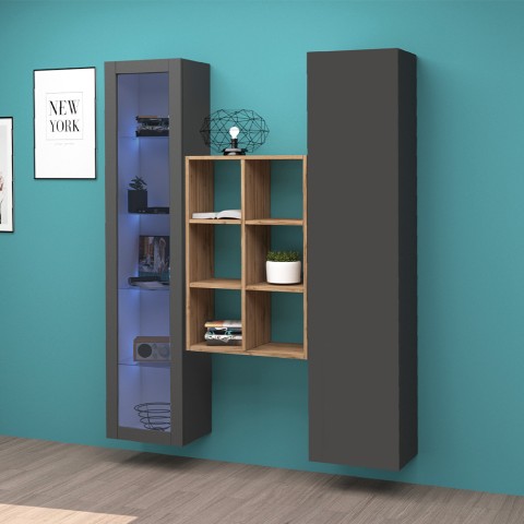 Modern storage wall with display cabinet bookcase wood Teret RT Promotion