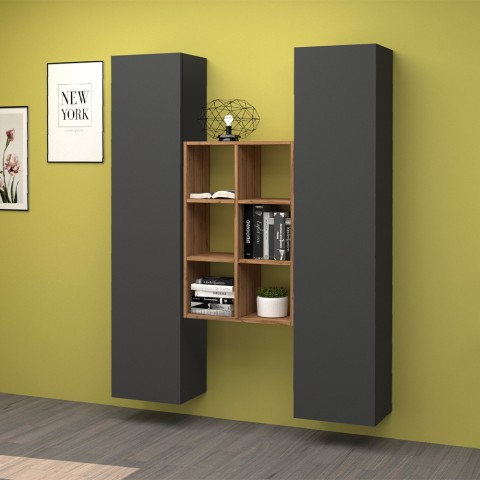 Modern wooden bookcase wall unit 2 wardrobes living room Gemy RT Promotion