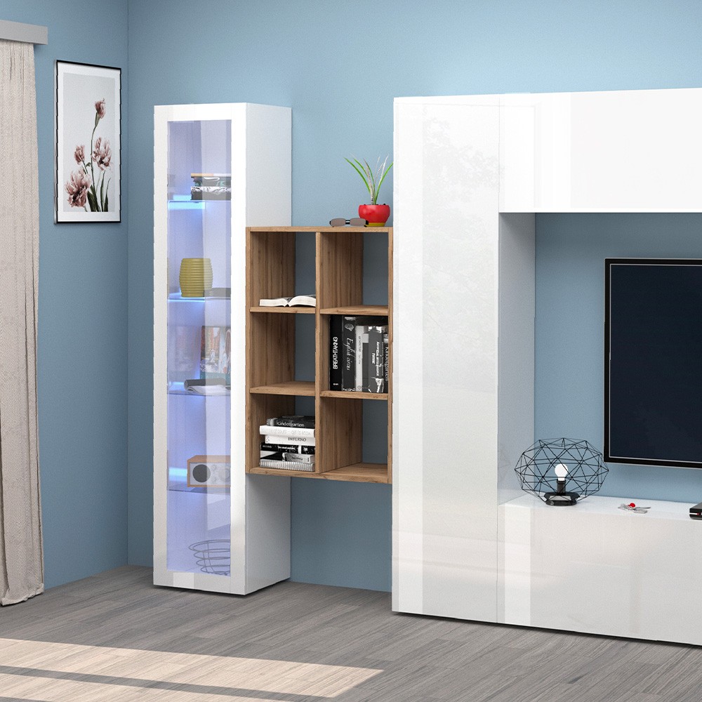 Modern wall-mounted bookcase wood 6 shelves 60x90x25cm Roderik M