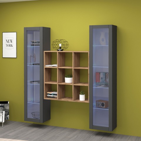 Living room storage wall 2 display cabinets modern wooden bookcase Vila RT Promotion