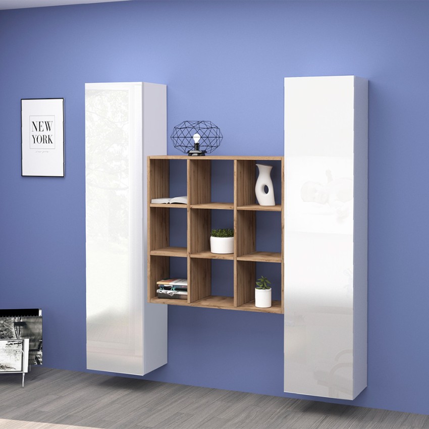 Suspended white storage wall 2 cupboards 9 shelves Pella WH Promotion