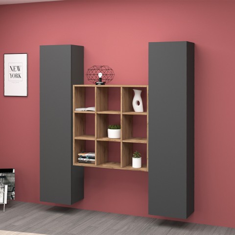 Suspended storage wall 2 cupboards modern wooden bookcase Pella RT Promotion