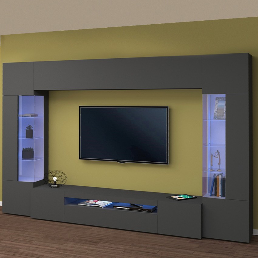 Modern Wall Unit with Floating TV Stand and 2 Glass Cabinets Sultan RT Promotion