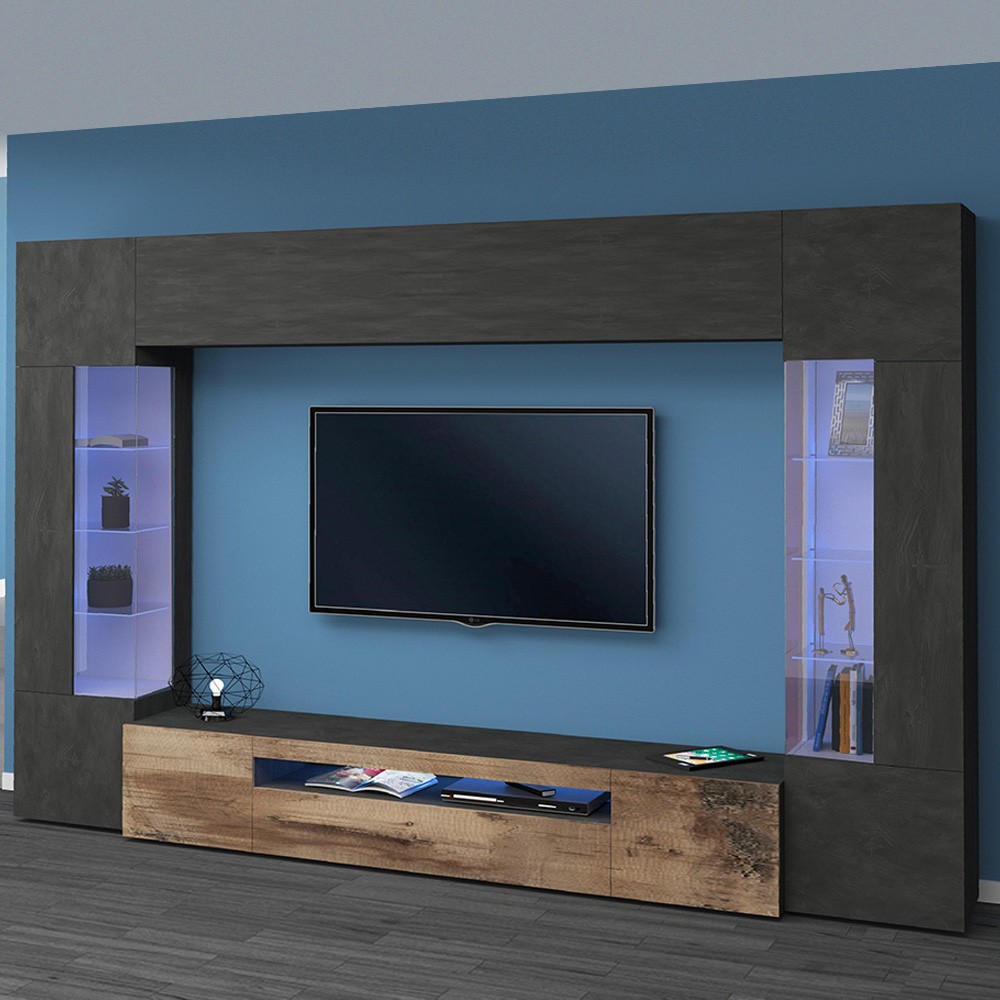 Modern black wood TV wall unit 2 wall cabinets Sultan AP