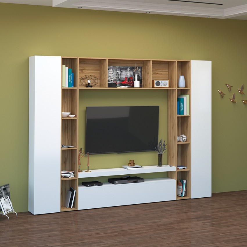 Arkel WH white wooden TV cabinet bookcase wall unit Promotion