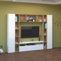 White Wooden Wall Unit with TV Stand and Bookshelf - Arkel WH Promotion
