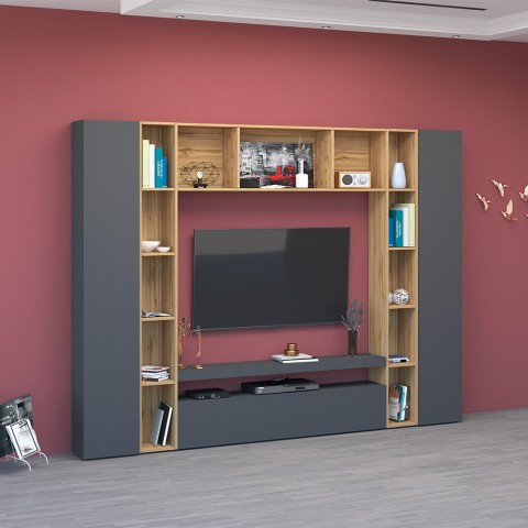 Modern TV stand bookcase storage wall black wood Arkel AP Promotion